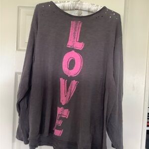 Gray Long Sleeve Shirt with Pink LOVE Print